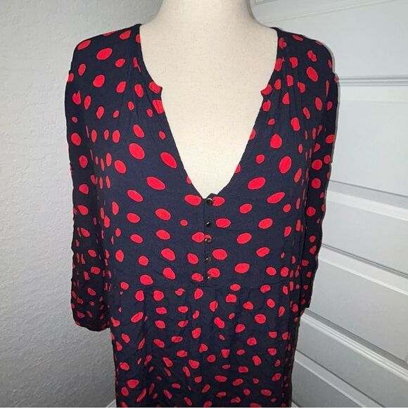 LOFT Polka Dot Print Long Sleeve 1/4 Button Down Ruffle Tier Maxi Dress - Picture 7 of 9